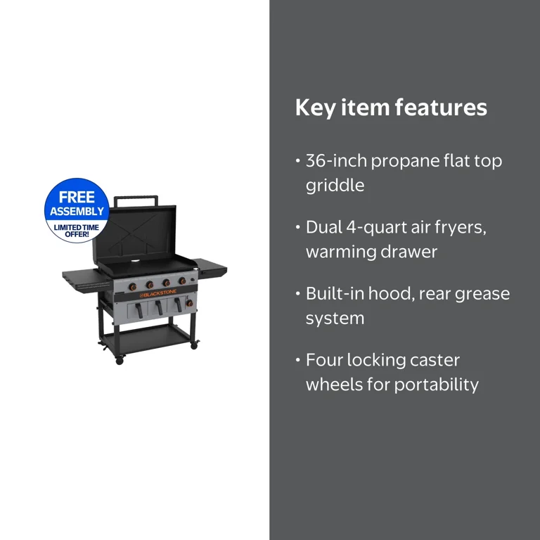 Blackstone Bronco Outdoor Combo Griddle with Air Fryer, 4-Burner