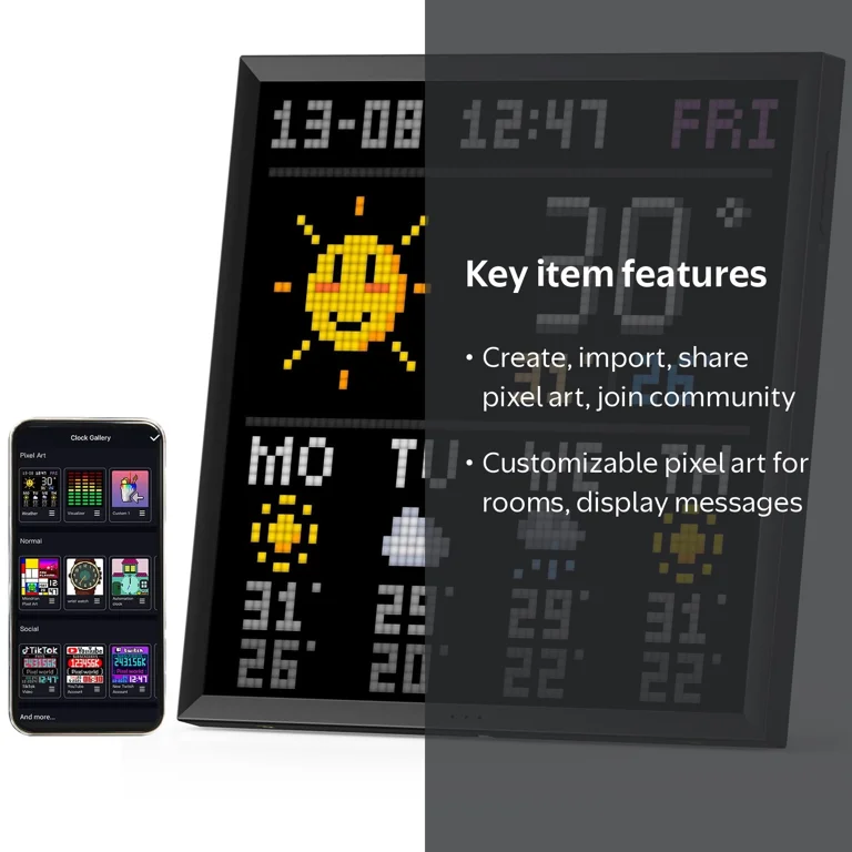 Divoom Pixoo-64 Smart WiFi Pixel Display Frame, 64x64 LED Panel