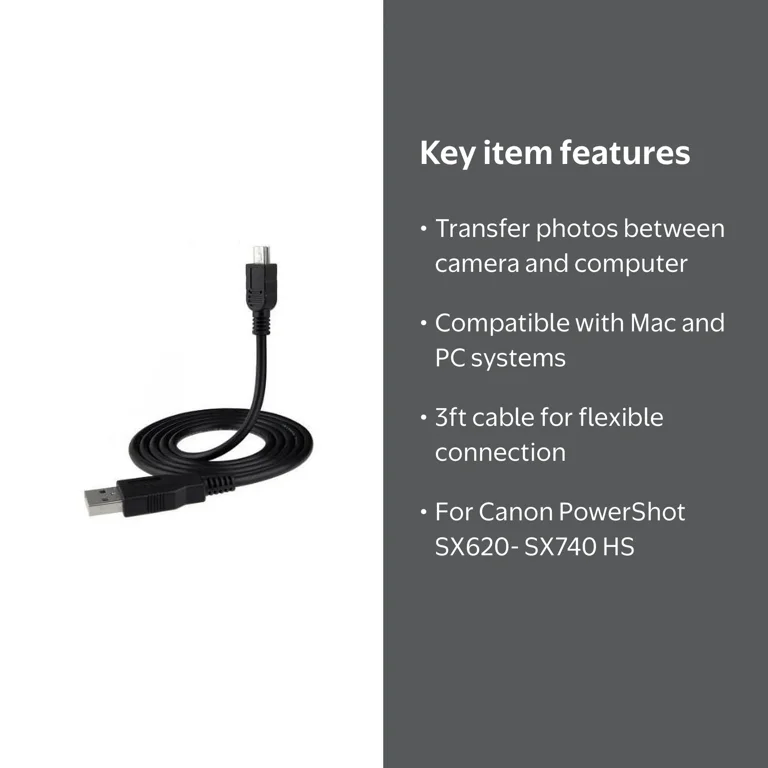 USB SYNC Data Cable Cord for Canon PowerShot SX620 HS, SX720 HS