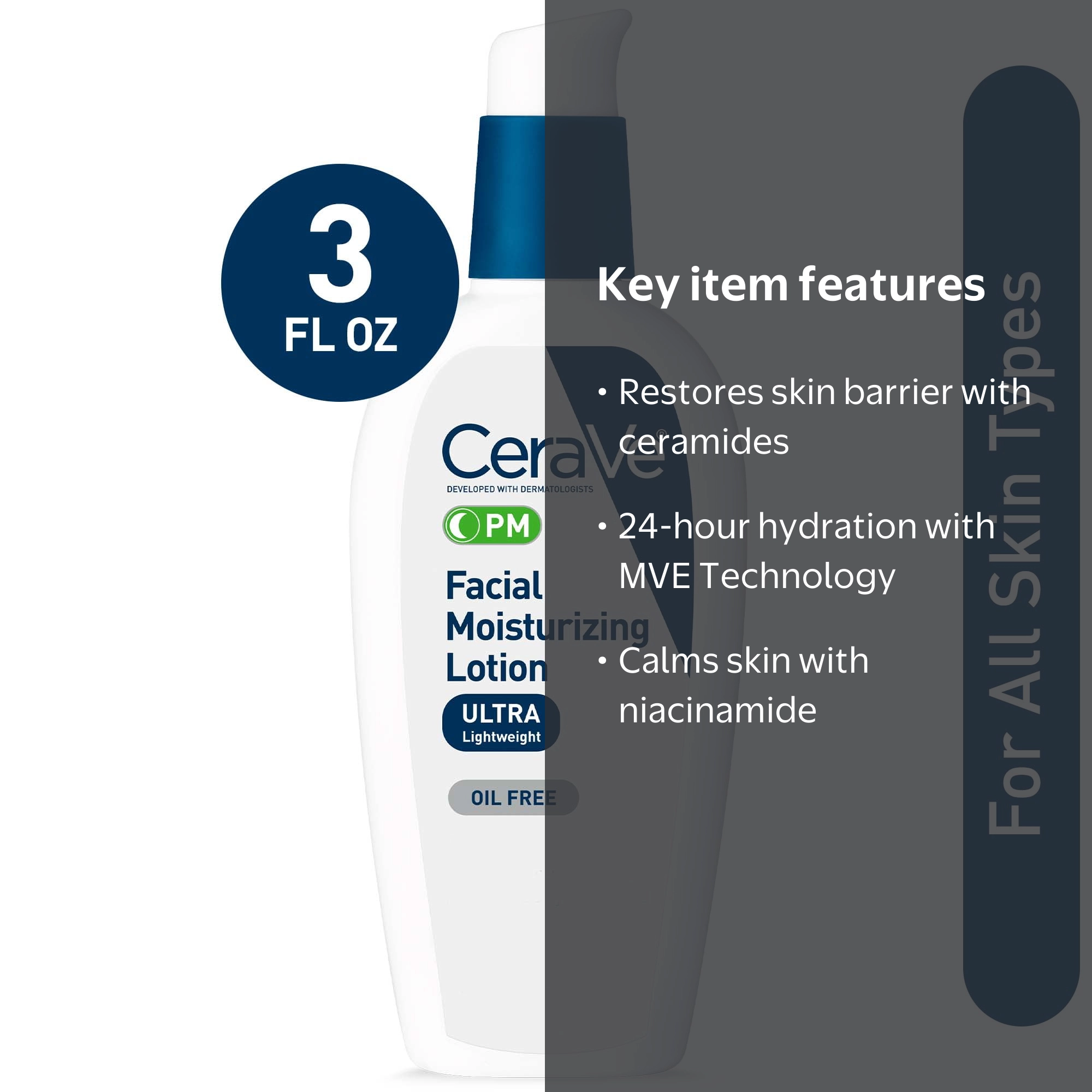 CeraVe PM Lotion for Sensitive Skin, Nighttime Facial Moisturizer