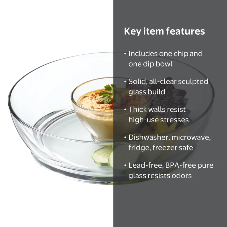 Anchor Hocking Glass Chip & Dip Set, 2 Piece Serving Bowl, Durable
