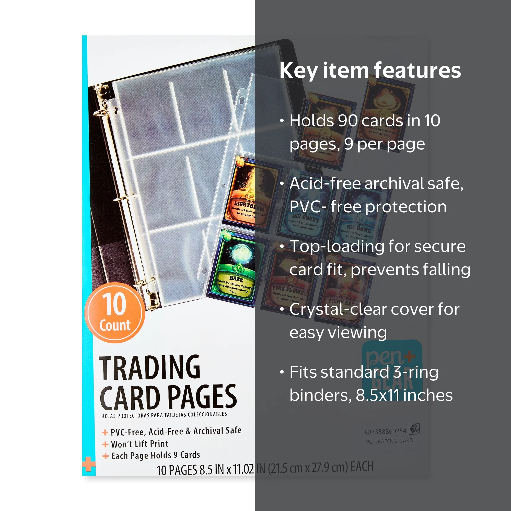 Pen + Gear 9-Pocket Protective Trading Card Pages, 8.5 in x 11 in
