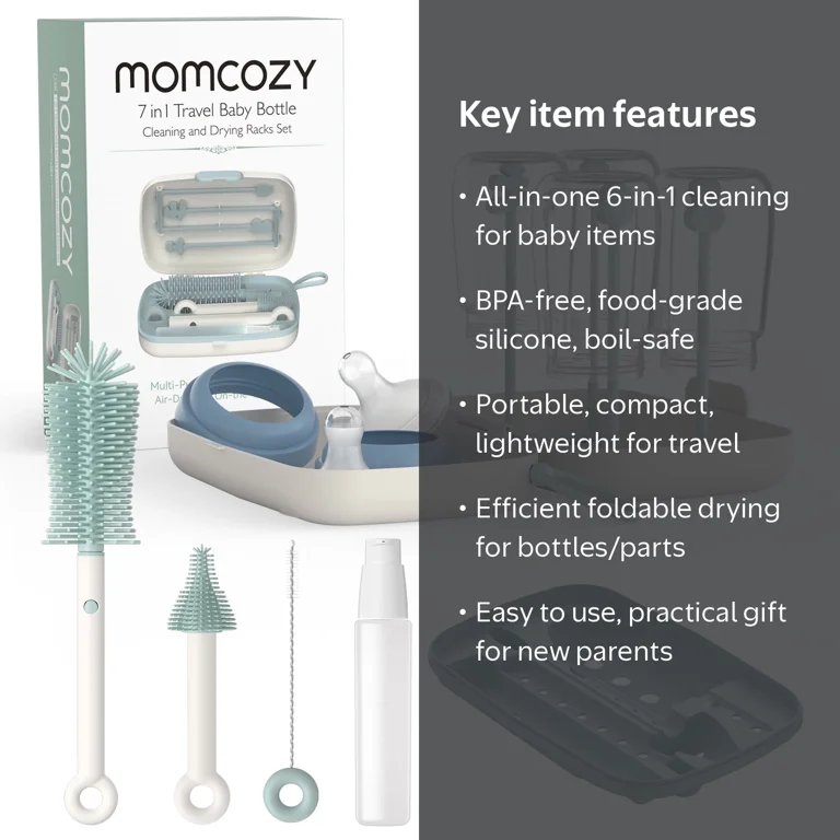 Momcozy Portable Bottle Brush Set, Silicone, Multicolor, 6-in-1