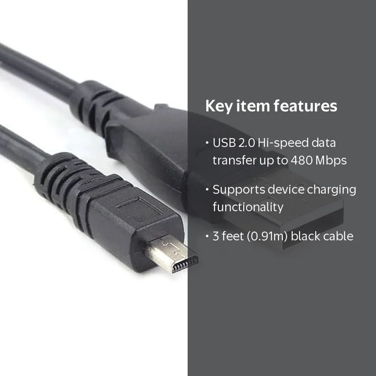 USB Cable for Nikon Coolpix S9500, S4300, S4300, S3300, L19, L21