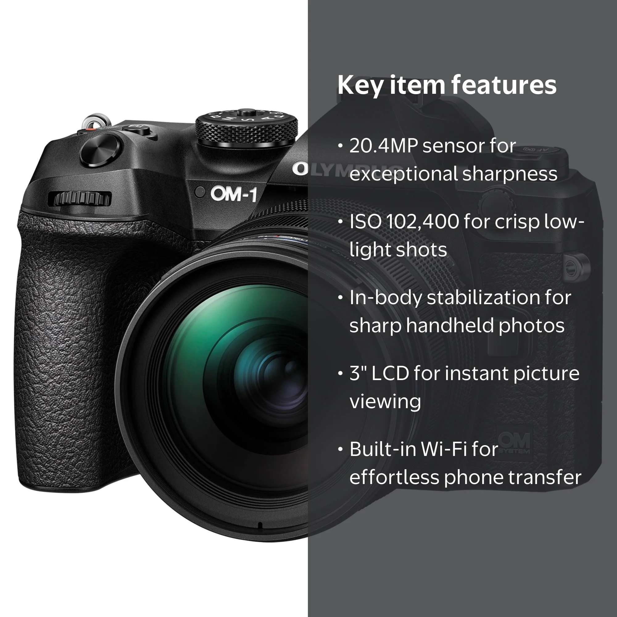 Olympus OM SYSTEM OM-1 20.4MP Mirrorless Camera with Lens, Digital