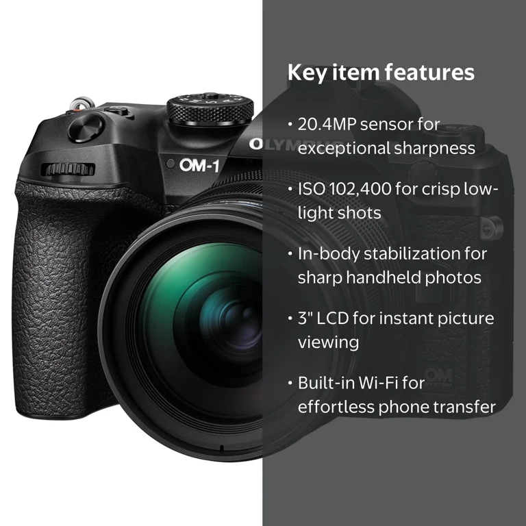 Olympus OM SYSTEM OM-1 20.4MP Mirrorless Camera with Lens, Digital