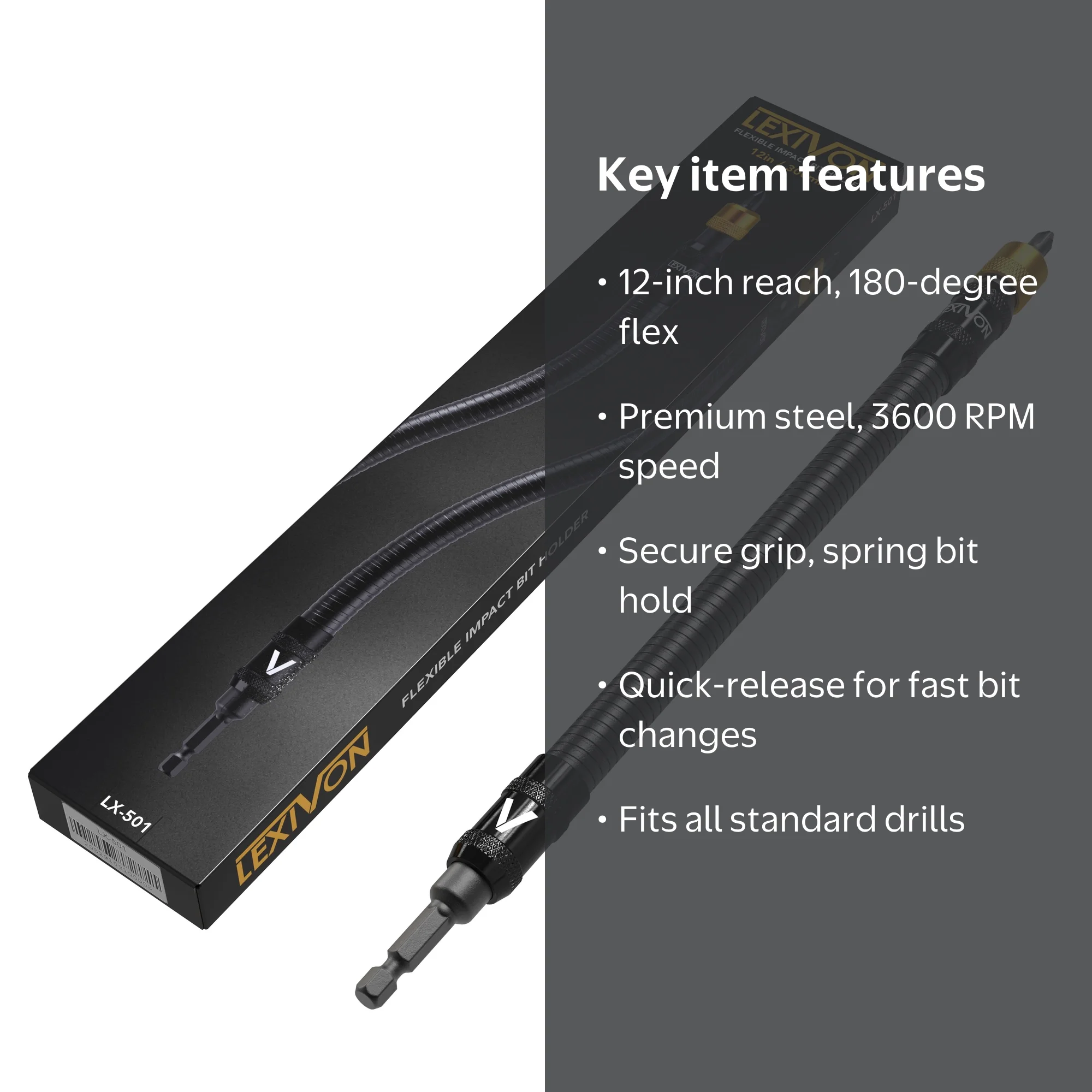 LEXIVON Drill Bit Holder, 12-Inch Flexible Extension, Quick