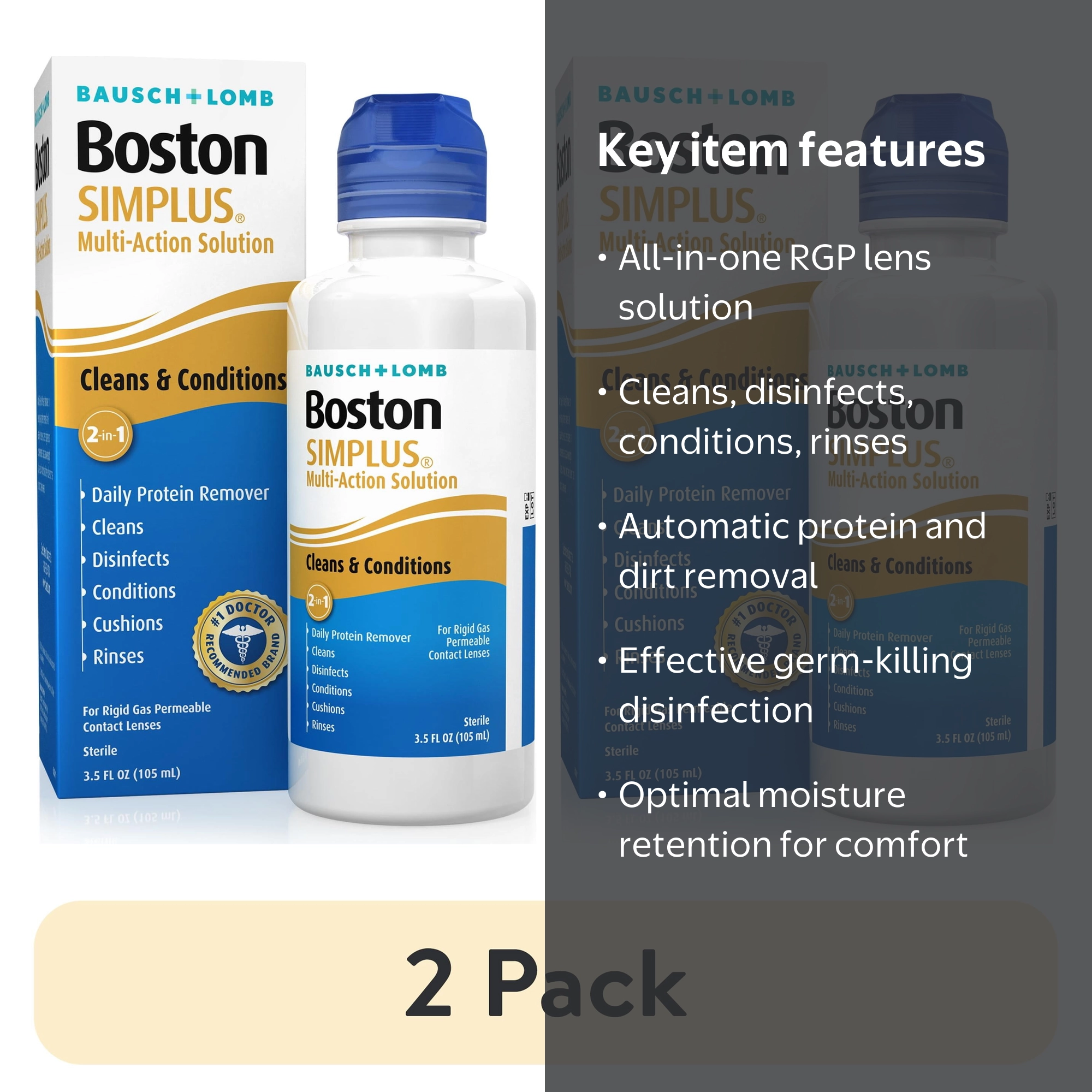 2 pack) Boston SIMPLUS Multi-Action Contact Lens Saline Solution