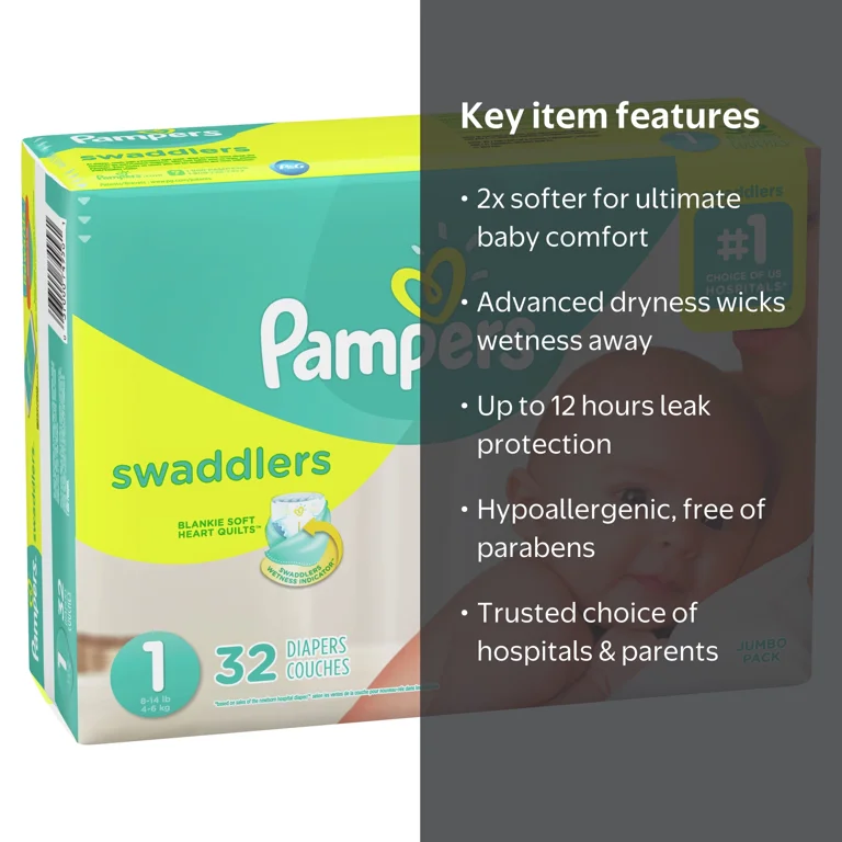 Pampers, Swaddlers Newborn Diapers, Size 1, 32 Count - Walmart.com