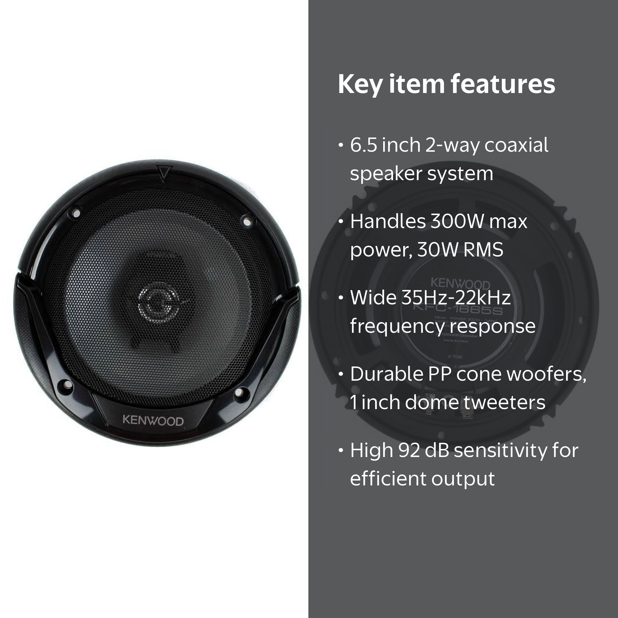 Kenwood, Car Audio Speakers, KFC-1665S, 6.5 inch 300W 2-Way
