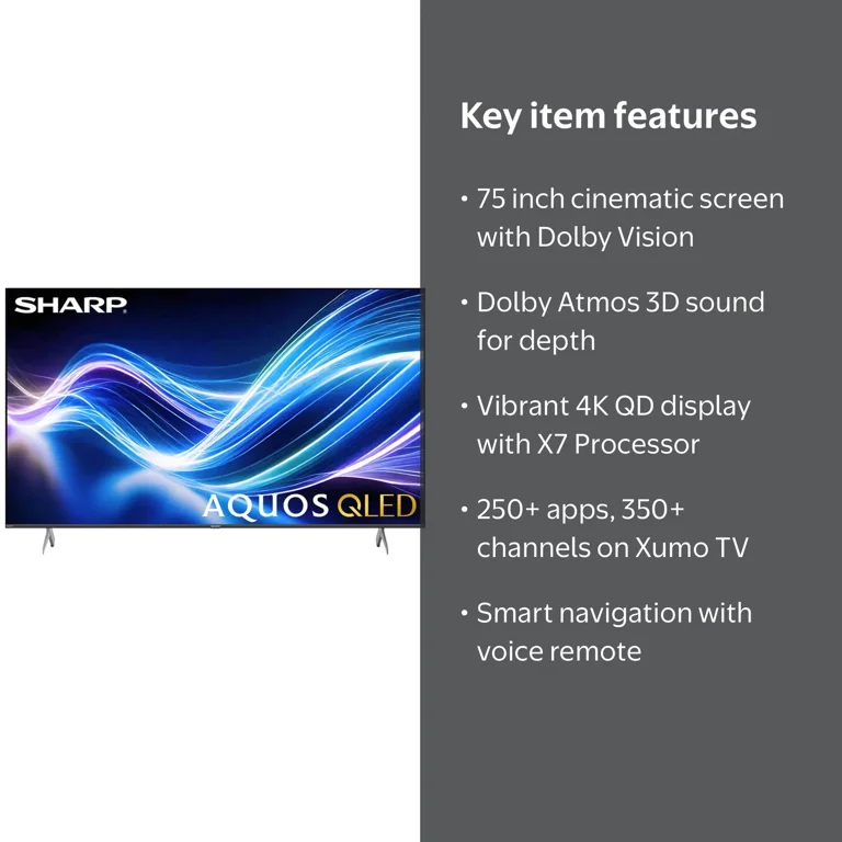 Sharp, Aquos QLED 4K Ultra HD Smart TV, 75 inch, Black - Walmart.com