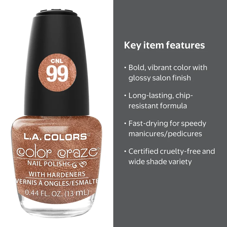 L.A. COLORS Color Craze Nail Polish, Rose Gold, 0.44 fl oz