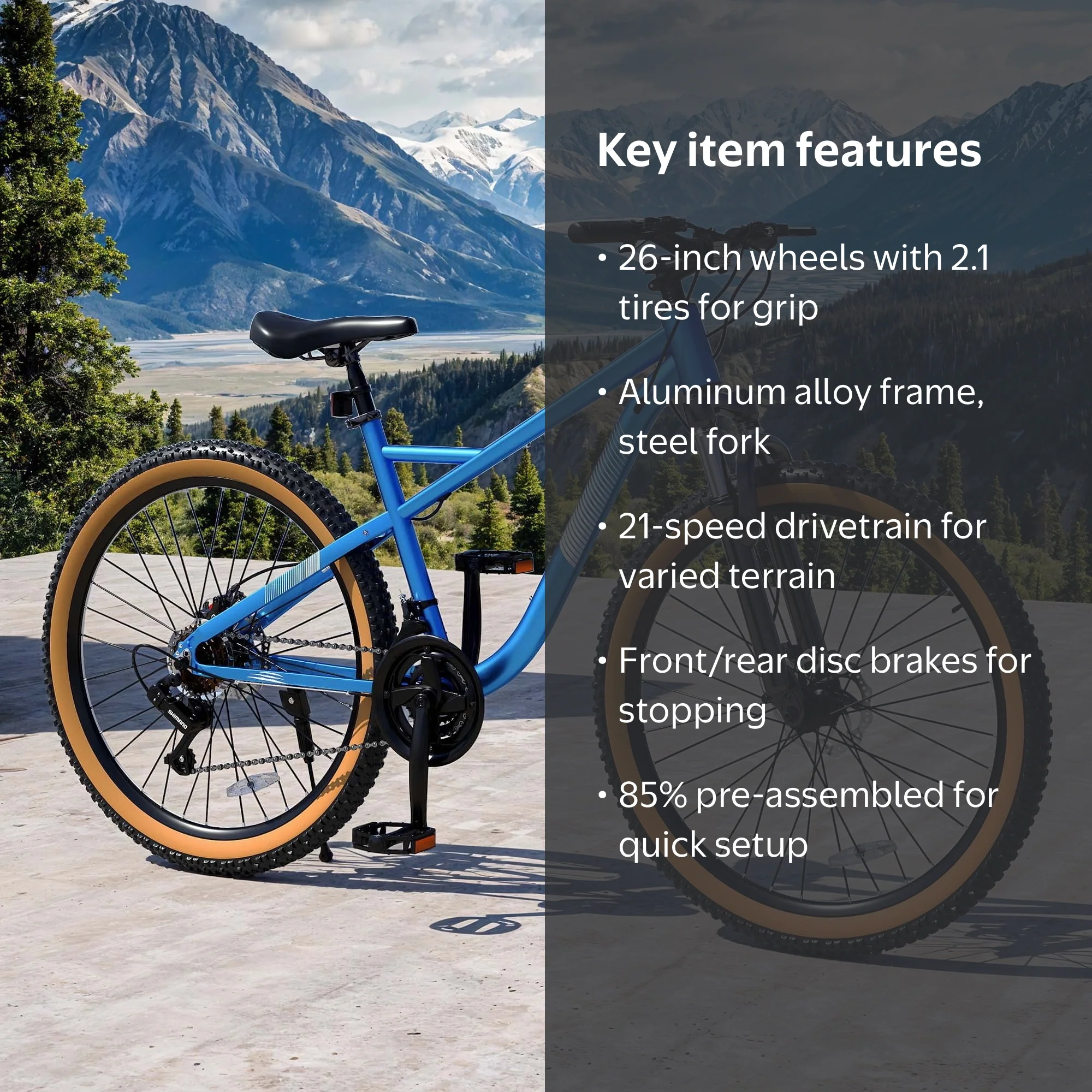 ModFusion 26-Inch 21-Speed Mountain Bike, Blue Aluminum Alloy