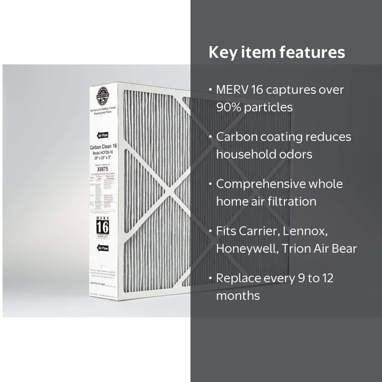 Lennox, Furnace Filter, 20x25x5, MERV 16, Odor Containment