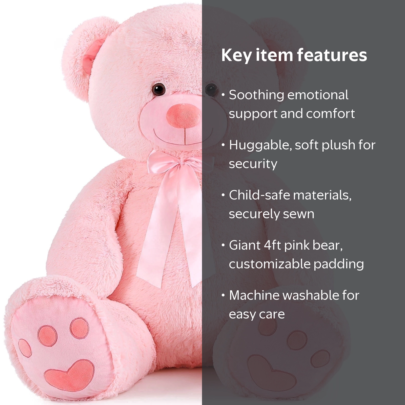 MorisMos, 4ft Giant Pink Teddy Bear Stuffed Animal, Big Plush
