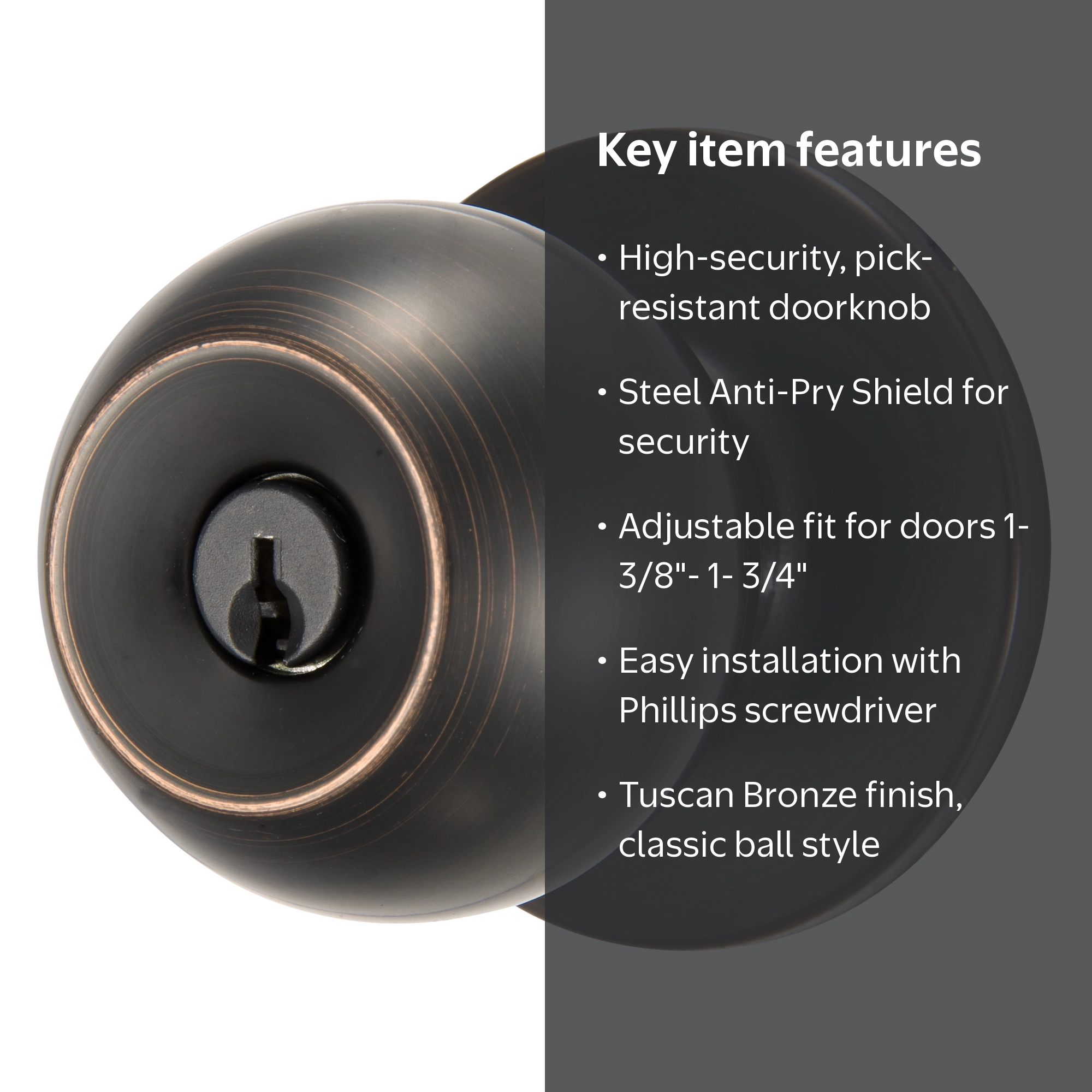 Boo Ka ｎ Brinks, Doorknob, Keyed Entry Classic Ball Style, Tuscan Bronze