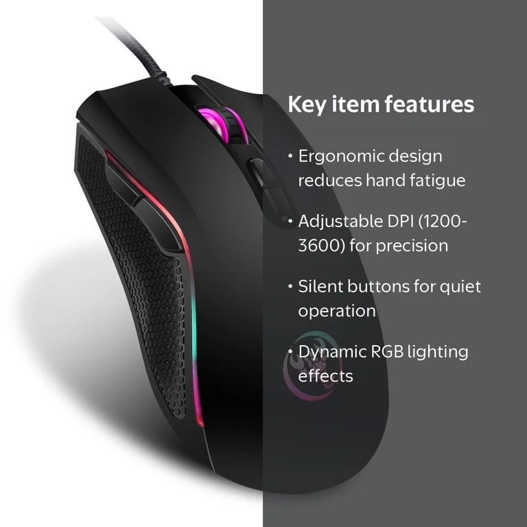 TSV Wired Gaming Mouse, RGB Backlit, 7 Buttons, 4 Adjustable DPI