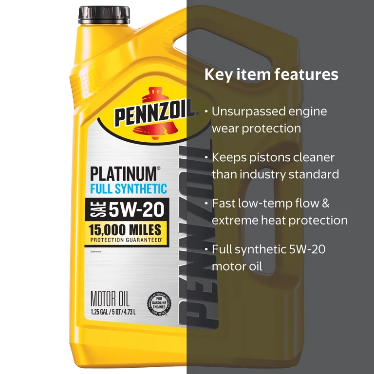 Pennzoil, Full Synthetic Motor Oil, 5-Quart, 5W-20 - Walmart.com