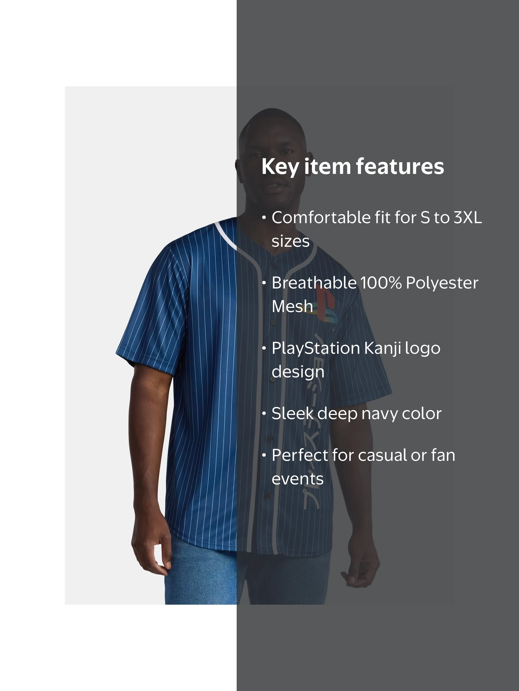 PlayStation, Men's & Big Men's Graphic Jersey, Vertical Kanji Logo