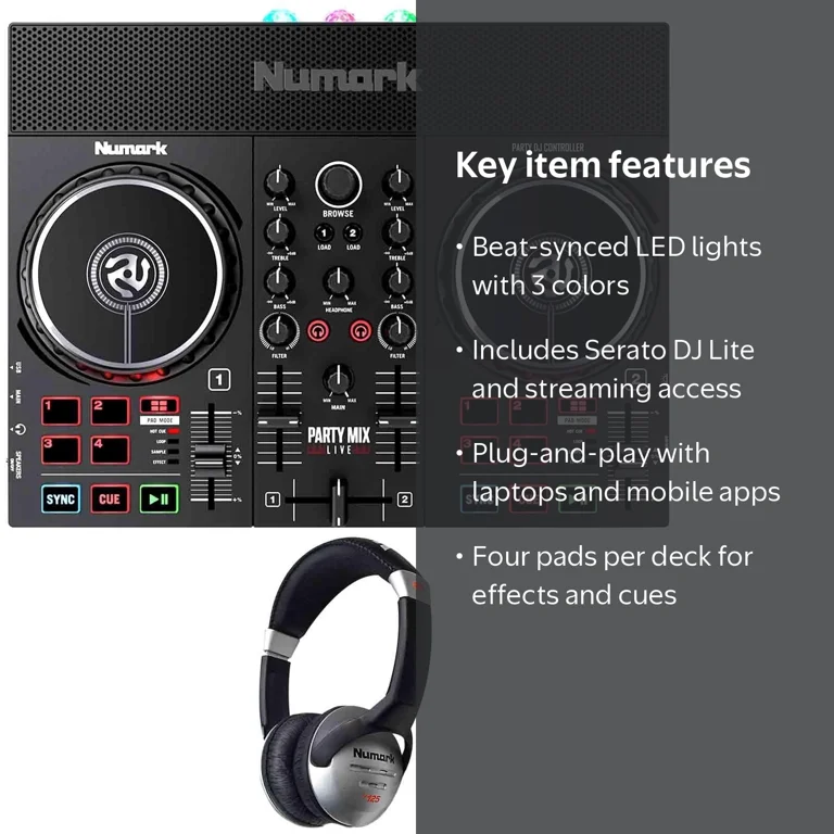 Numark Party Mix Live DJ Controller with Light Show and HF125