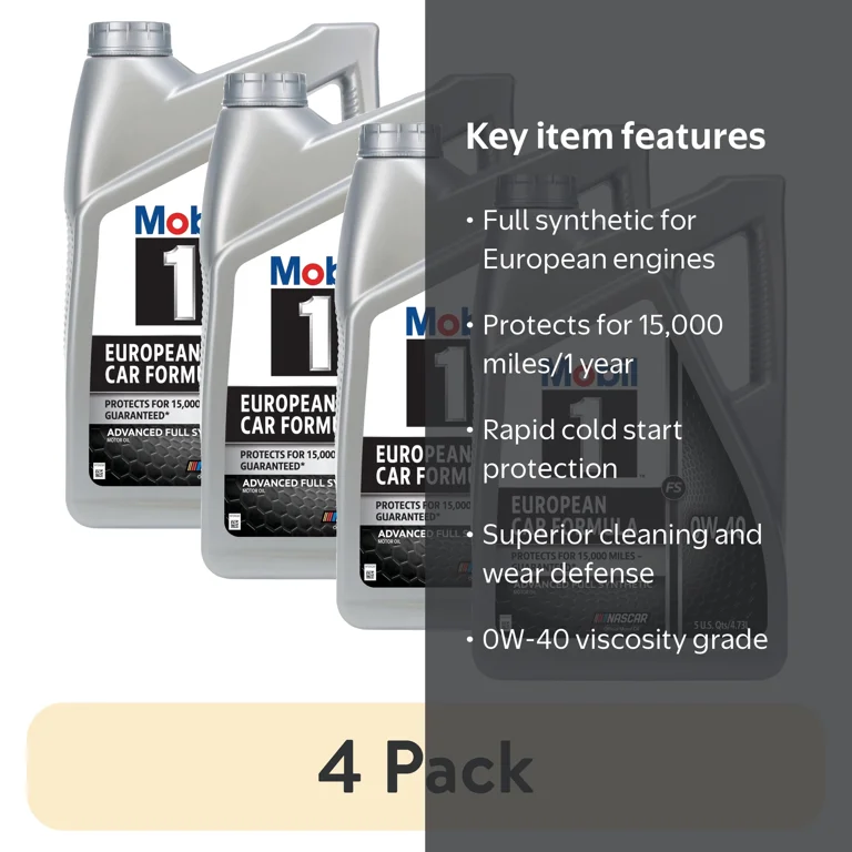 4 pack) Mobil 1 FS European Car Formula Full Synthetic Motor Oil