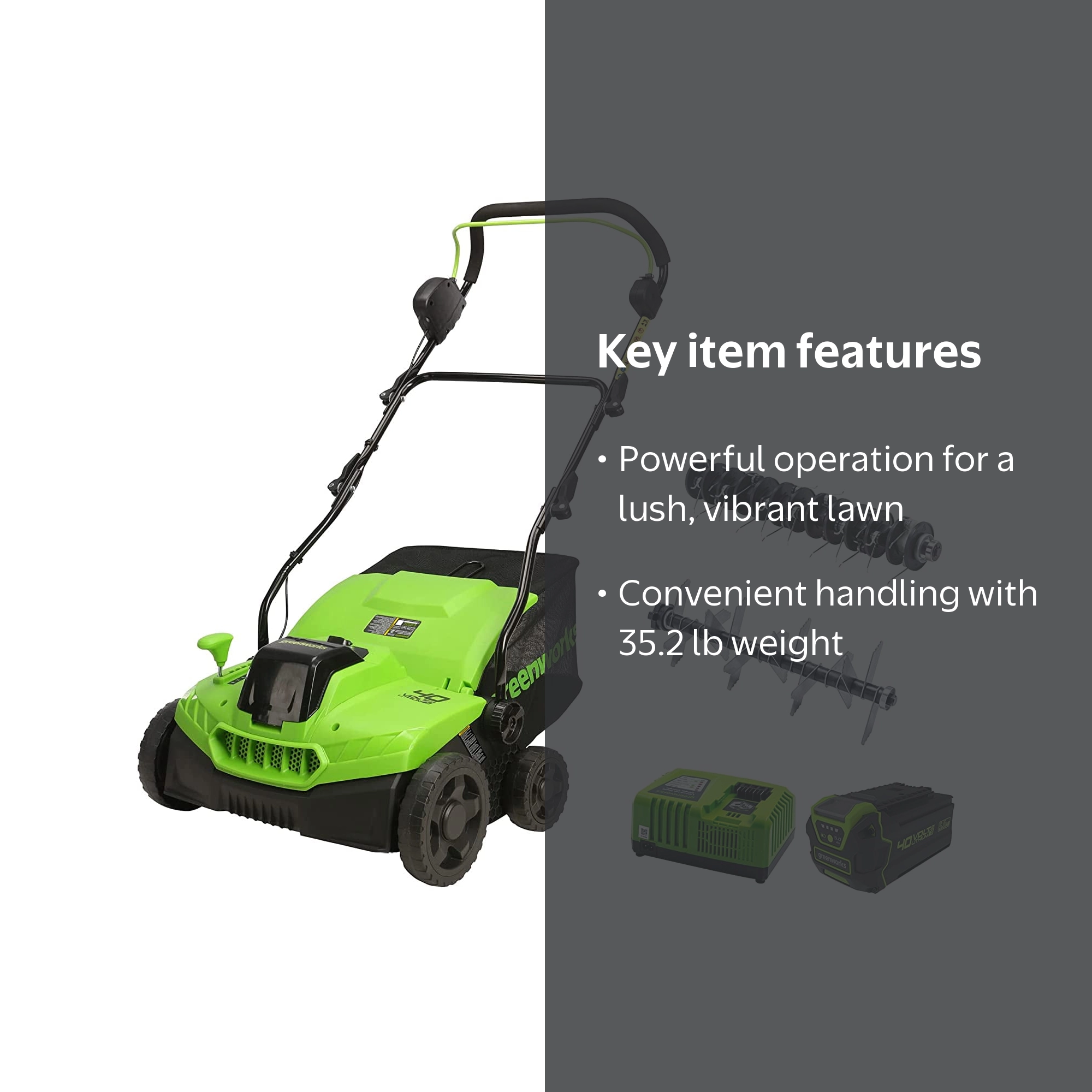 Greenworks Cordless 40V 2-In-1 Dethatcher/Scarifier with 5Ah USB