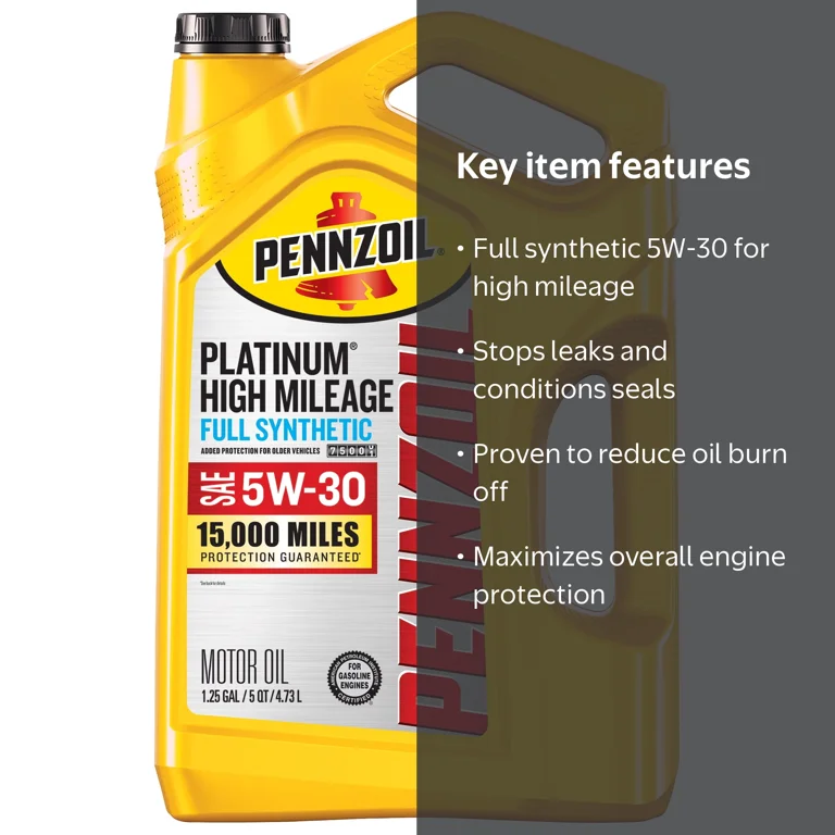 Pennzoil Platinum Automotive High Mileage Full Synthetic 5W-30