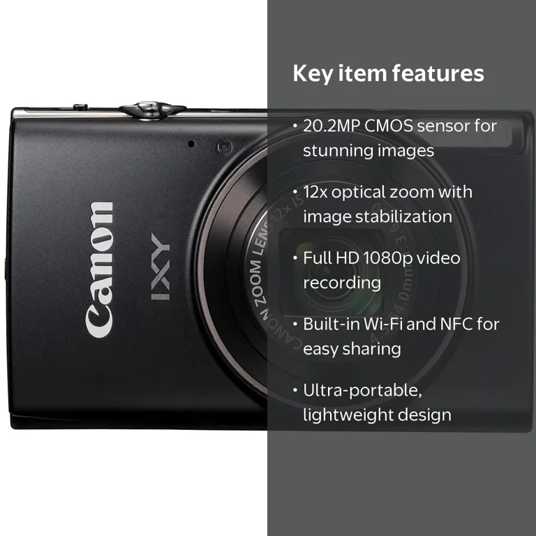Canon IXY 650 Compact Digital Camera - Black, 12x Optical Zoom, Wi