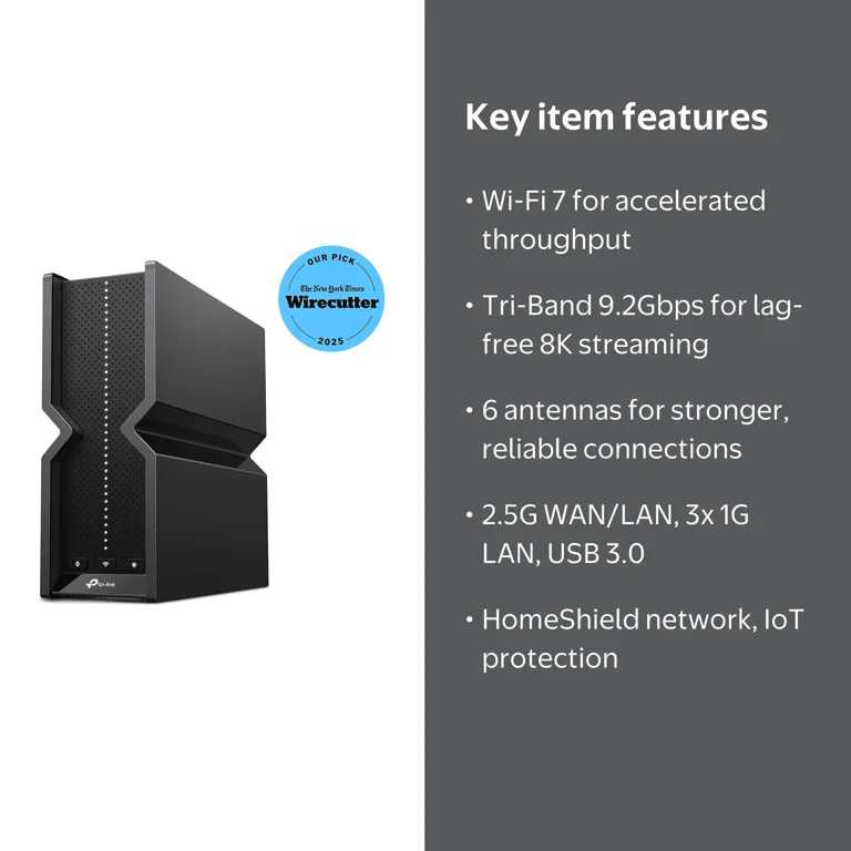 TP-Link Archer BE9300 Router, Tri-Band WiFi 7, Up to 9.2Gbps
