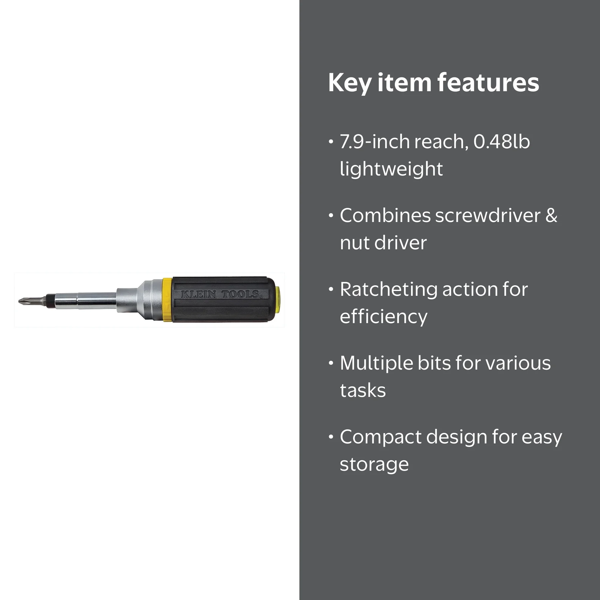 Klein Tools 32558 - Multi-Bit Ratcheting Screwdriver/Nut Driver