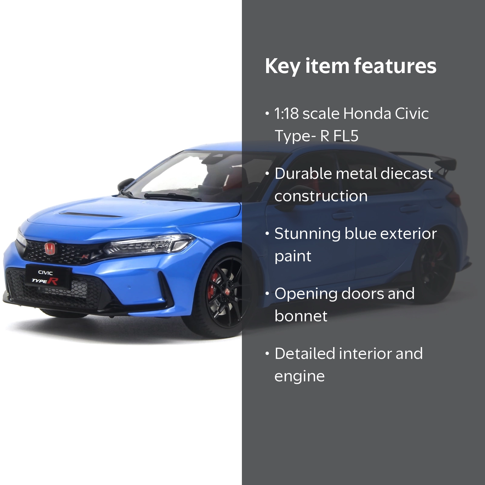 Paudi Model, 1:18 Scale Diecast Honda Civic Type-R FL5 Blue Model