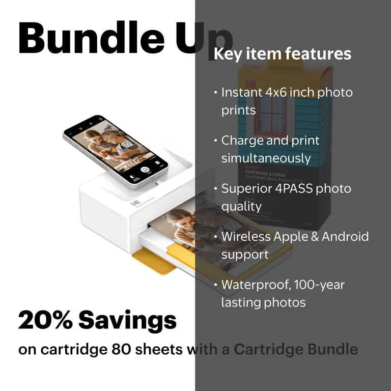 Kodak Dock Plus 4PASS Instant Photo Printer, 4x6 inches + 10