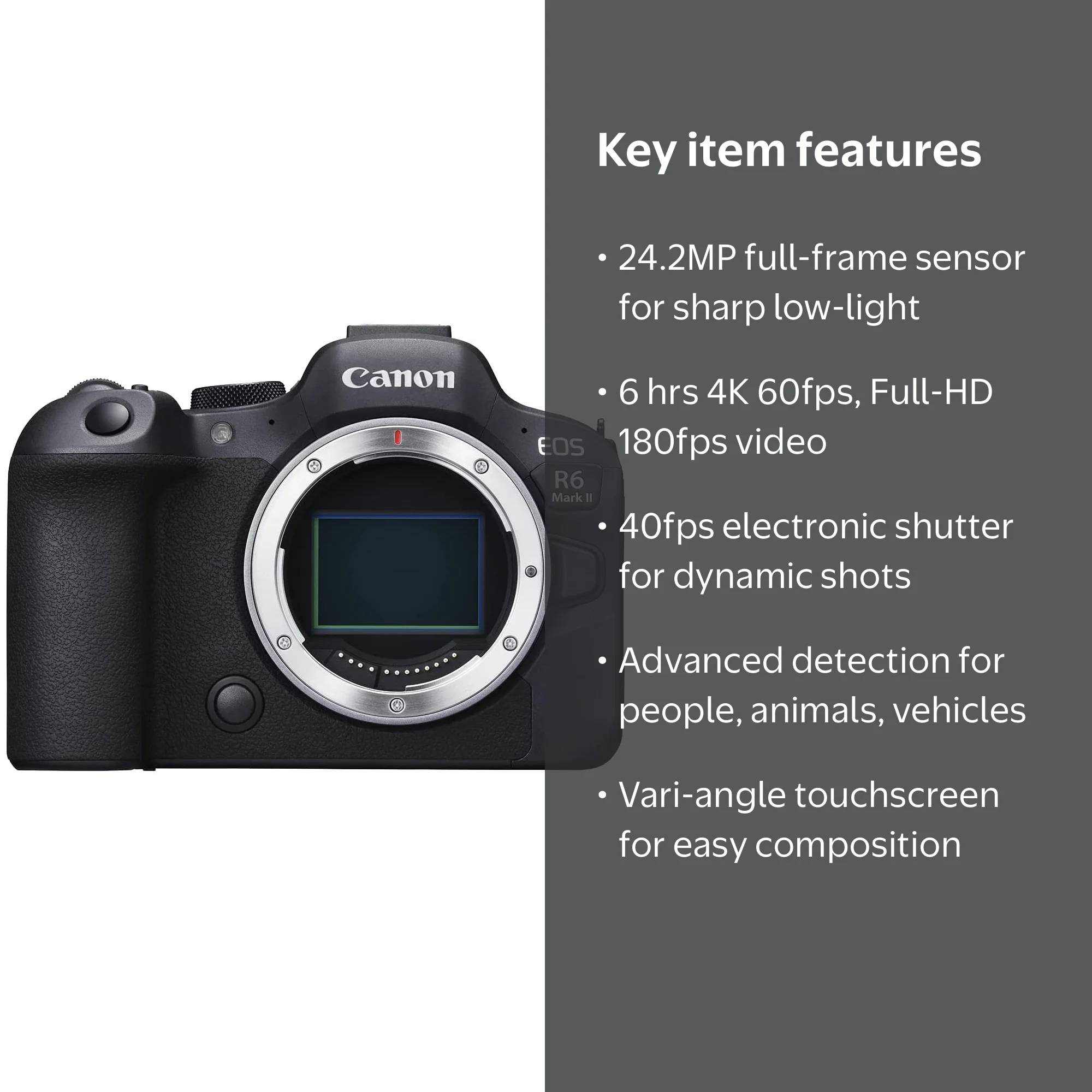 Canon EOS R6 Mark II Mirrorless Digital Camera Body 24.2 MP Full
