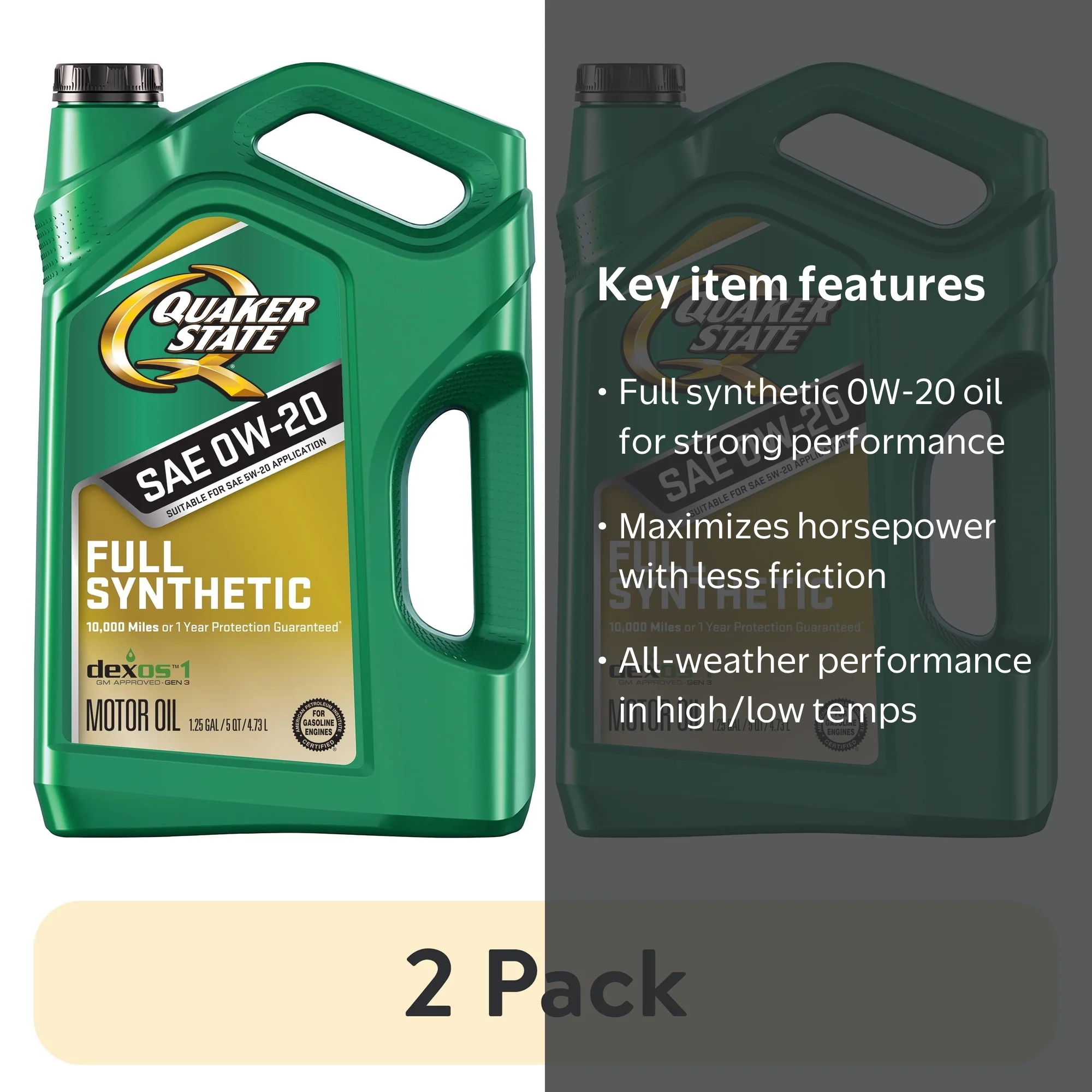 2 pack) Quaker State Full Synthetic 0W-20 Motor Oil, 5-Quart