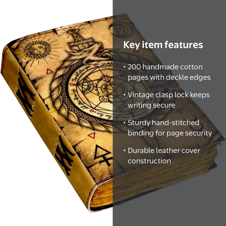 FOJA HANDICRAFT Leather Spell Book of Shadows, 200 Pages, Handmade