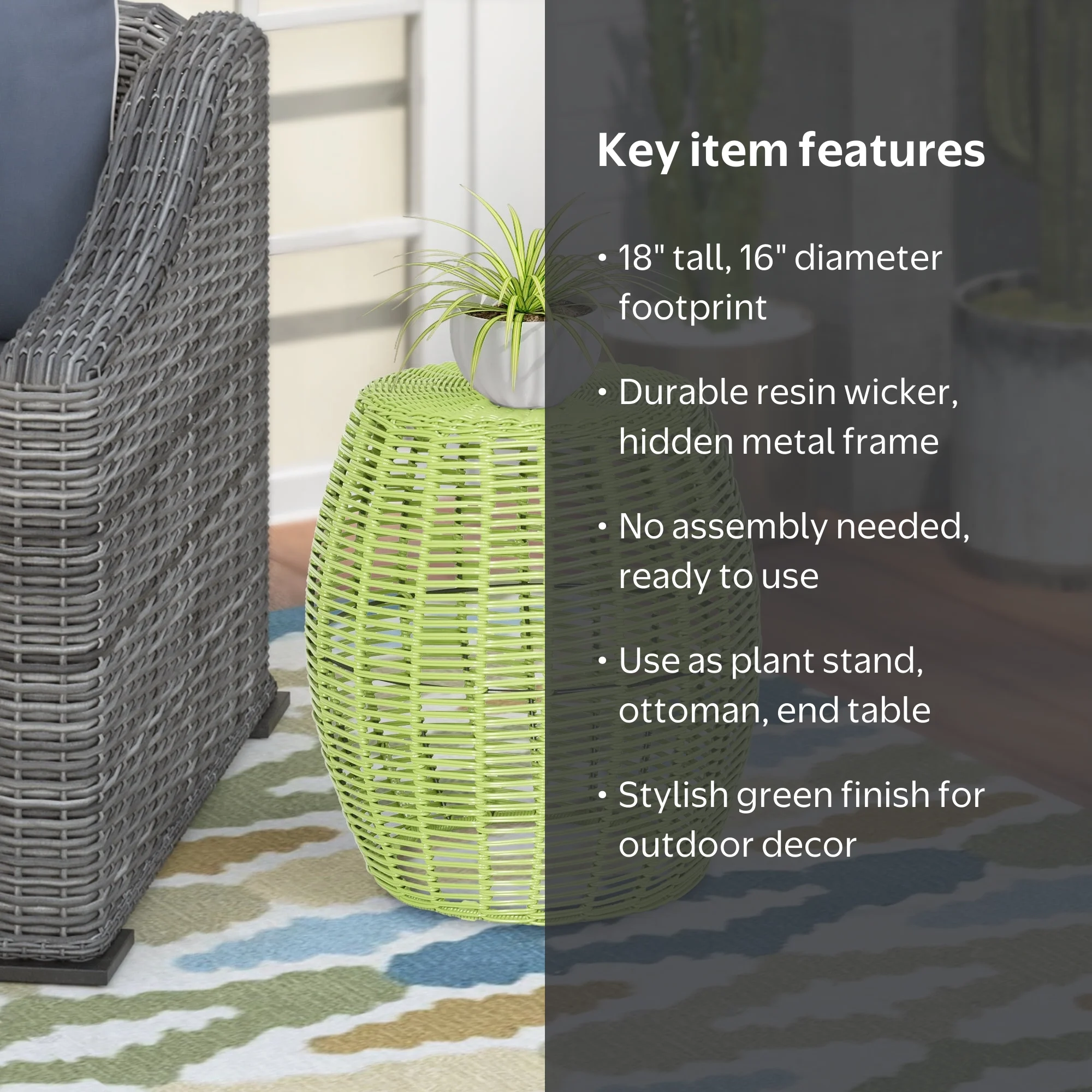 16in Wicker Outddor Side Table - Green - Walmart.com