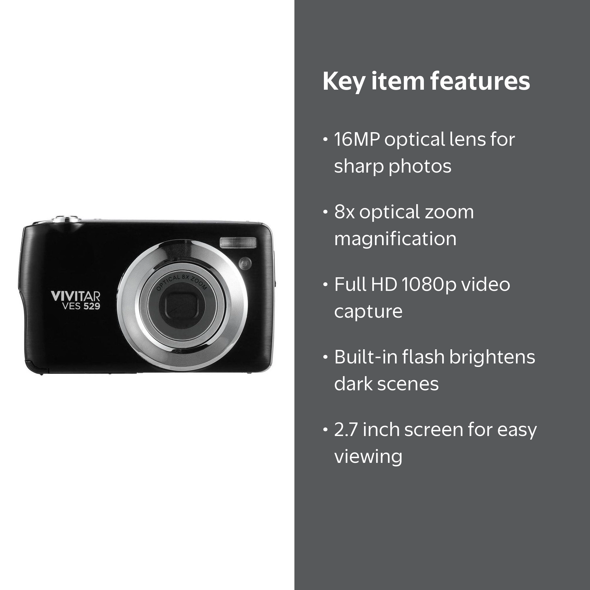 Vivitar, Digital Camera, VES 529, 16mp Optical Lens Black