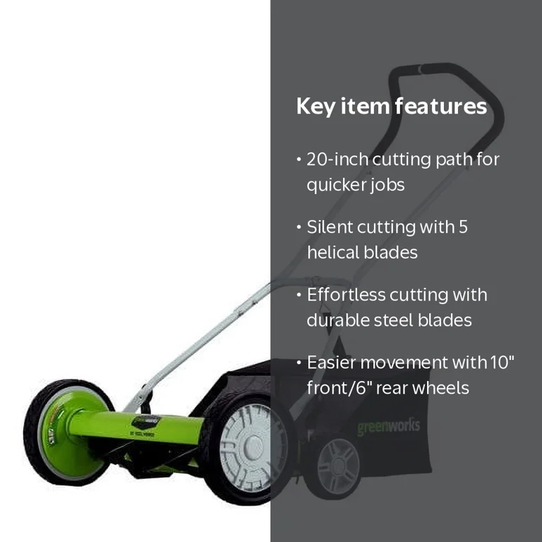 Greenworks 20-inch 5-Blade Push Reel Lawn Mower with Grass Catcher