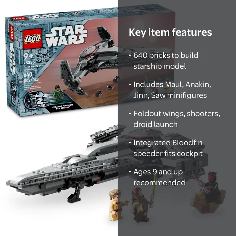 LEGO, Star Wars Starship, Sith Infiltrator, 640 Pieces, Multicolor