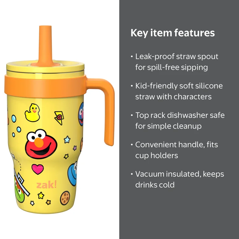 Zak Designs 10oz Sesame Street Kids Handle Tumbler, Stainless