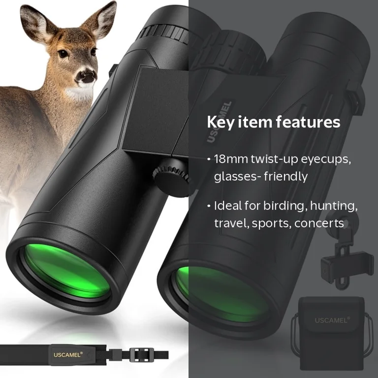 USCAMEL 12x42 Binoculars, Waterproof Optics, Low-Light Vision