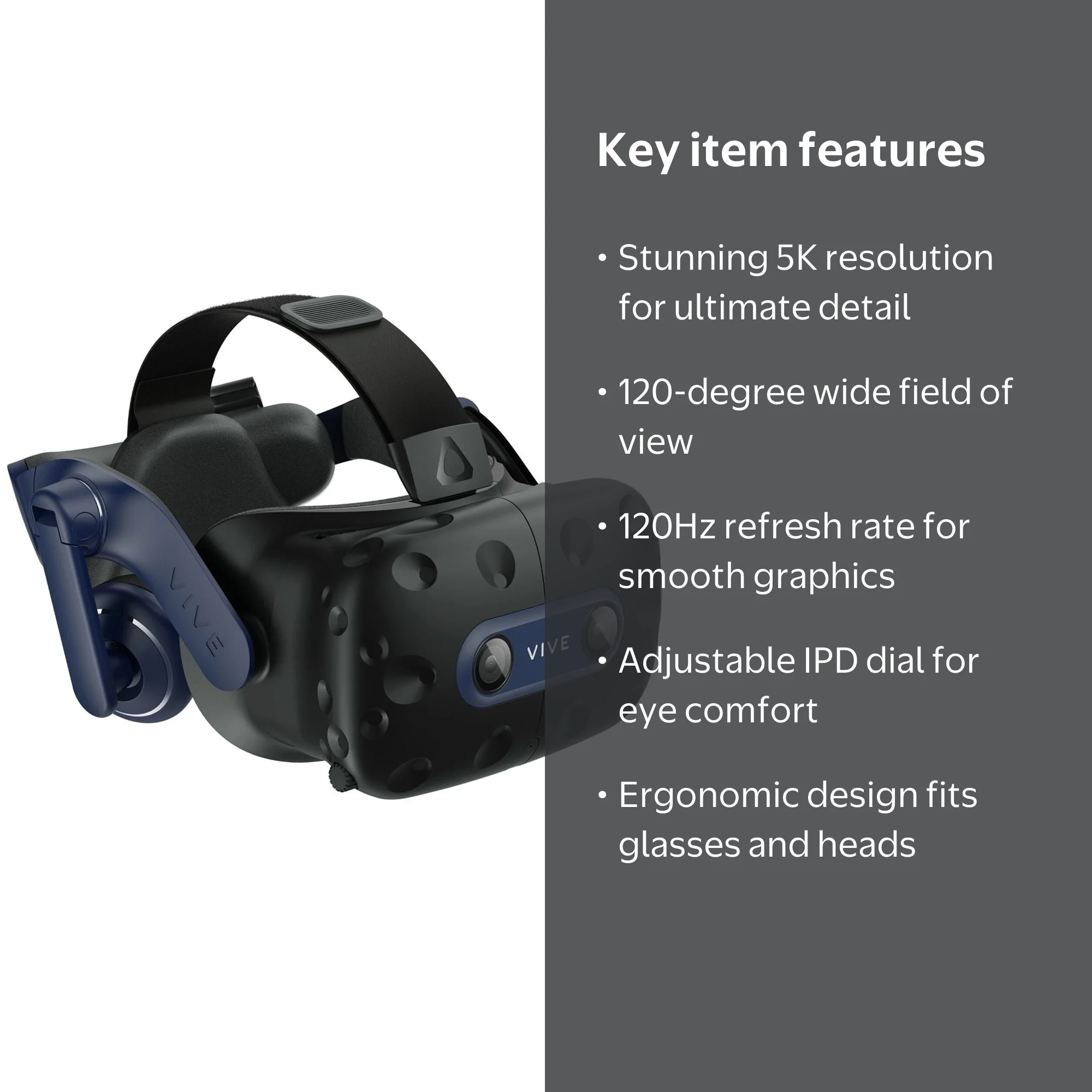 HTC VIVE Pro 2 Headset, 5K resolution, 120¬∞ FOV, 120Hz refresh