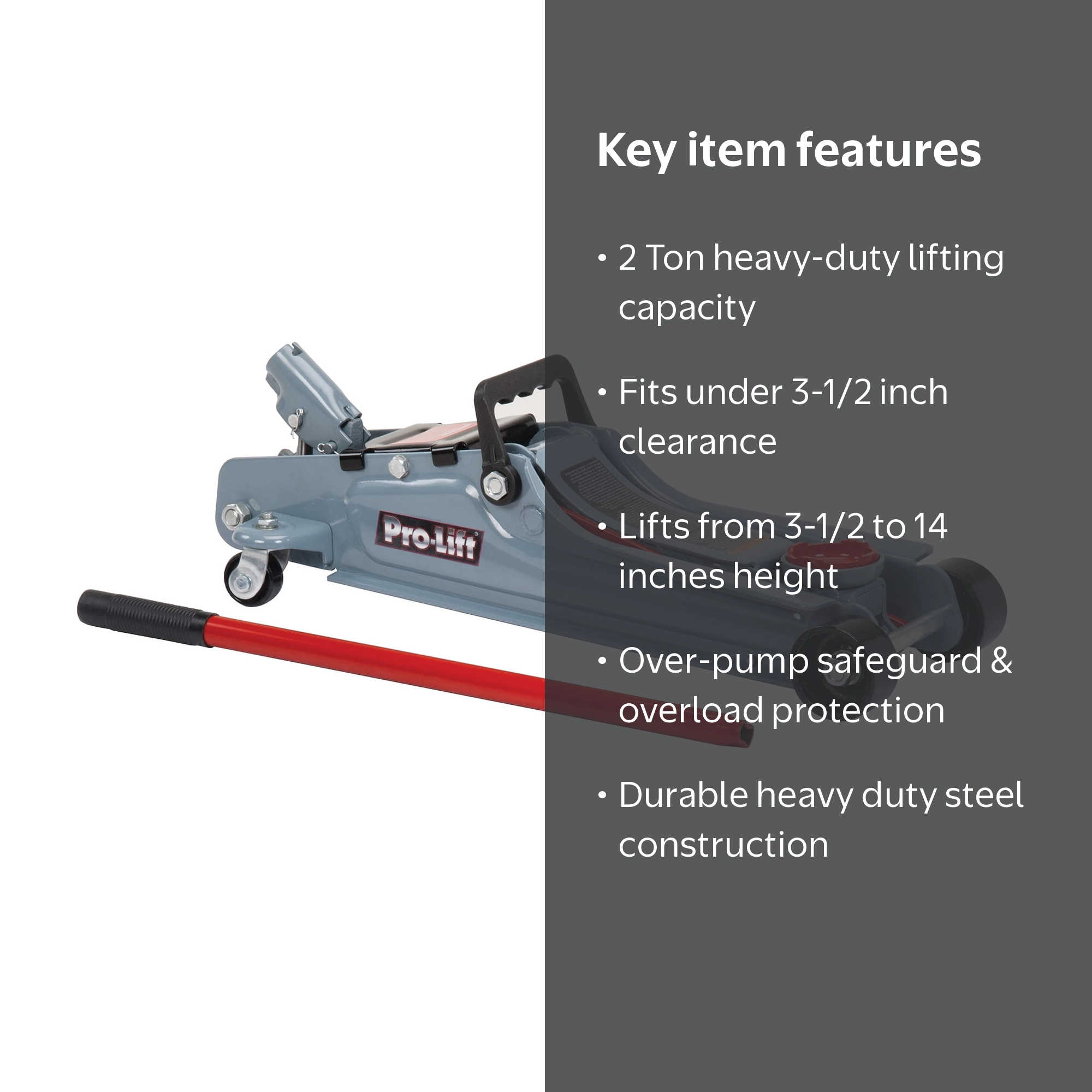 Pro-Lift Durable Steel Low Profile 2 Ton Floor Jack F-767 Grey