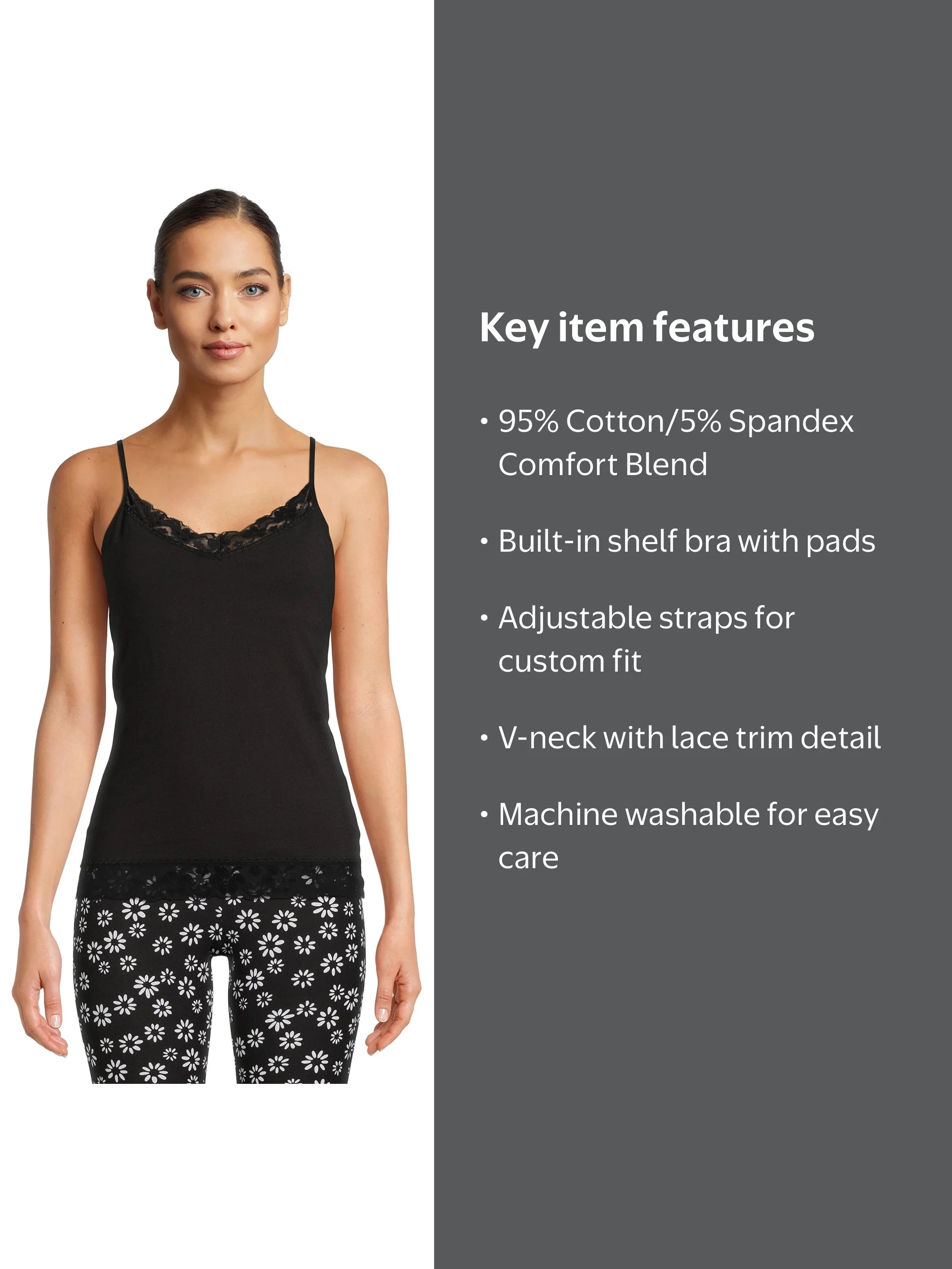 No Boundaries Lace Trim Cami - Straps, Shelf Bra - Walmart.com