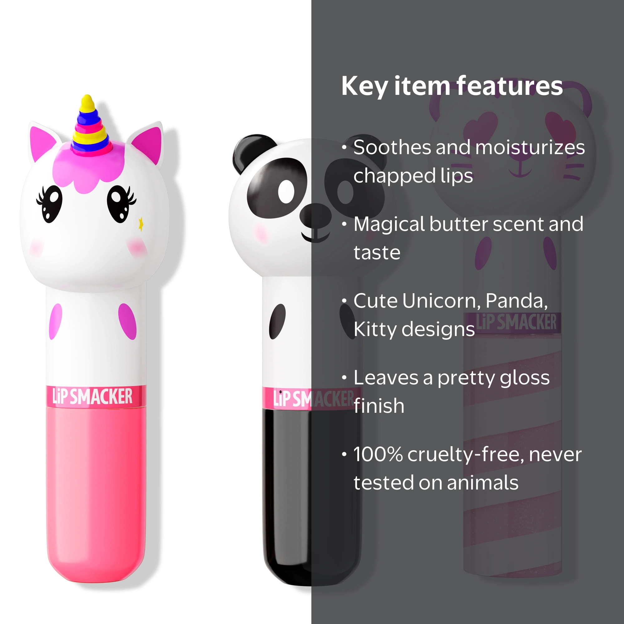 Lip Smacker 3 Piece Lippy Pal Unicorn, Panda, and Kitty Lip Balms