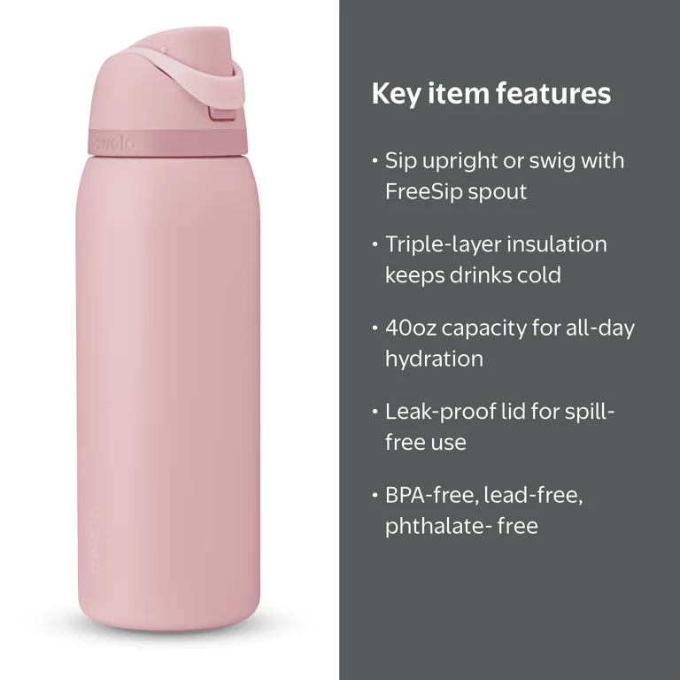 Owala 40oz FreeSip® Stainless Steel Insulated Water Bottle - Rose