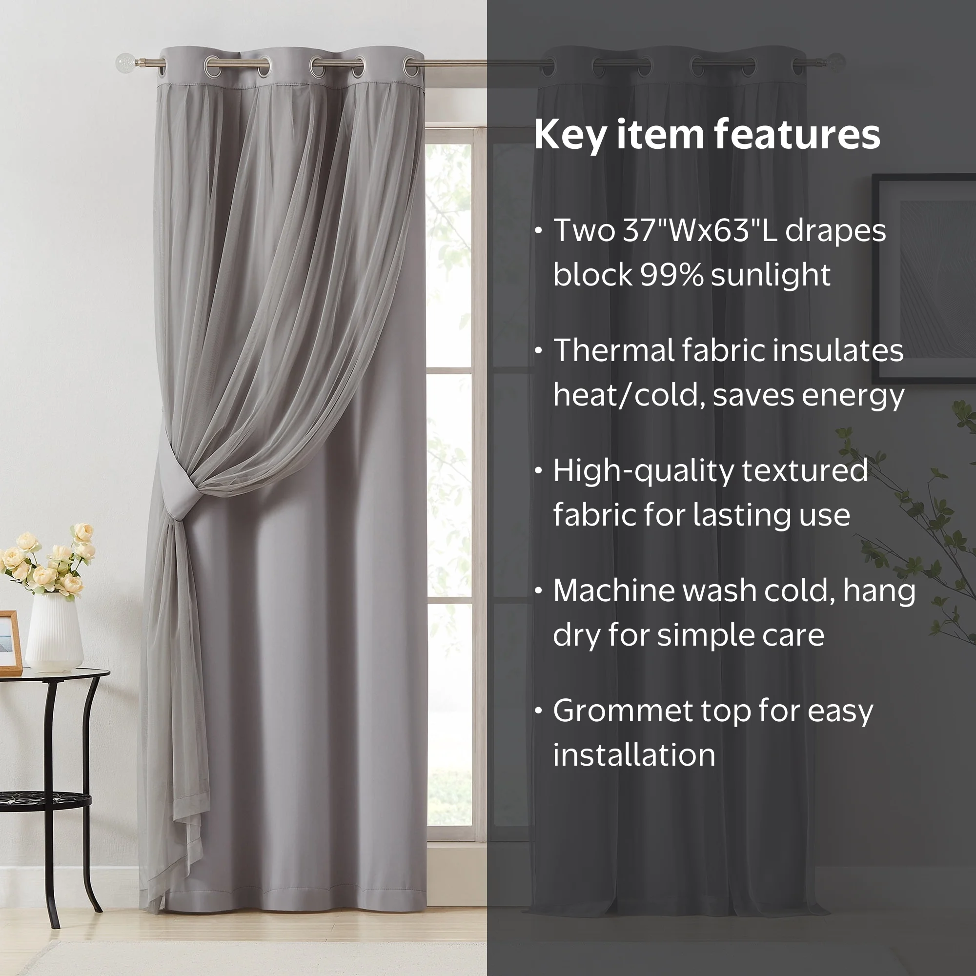 Pinewave, Blackout Curtains with Sheer Overlay, 37