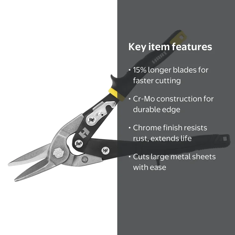 HART Straight Cut Aviation Snips, Chrome Molybdenum Blade