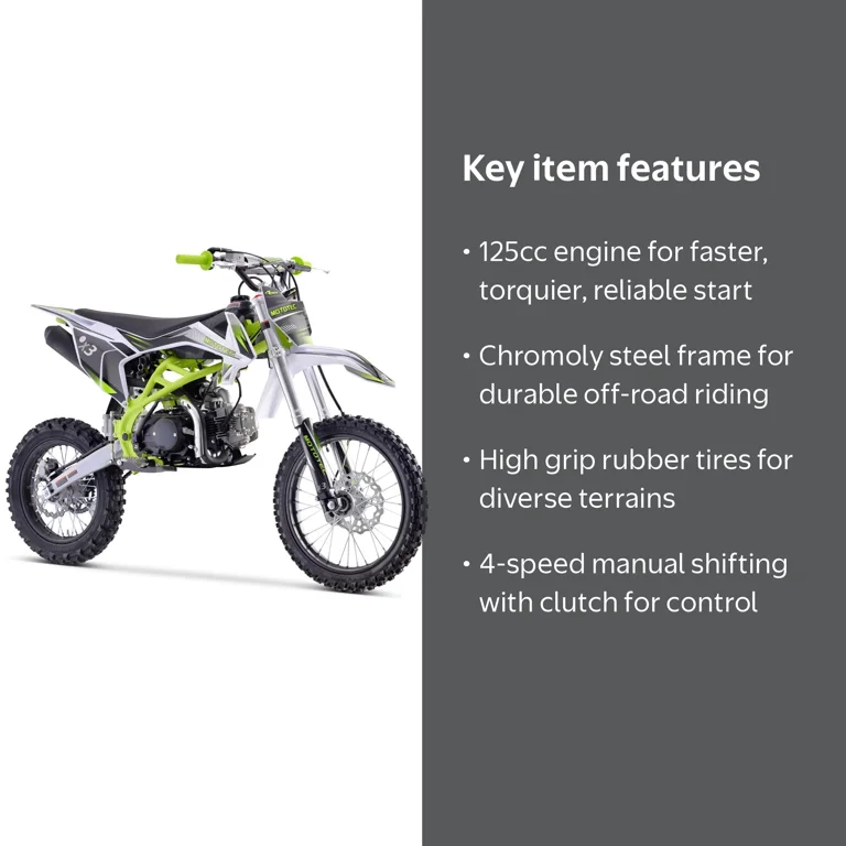 MotoTec X3 125cc 4-Stroke Gas Dirt Bike, Green - Mini Adult