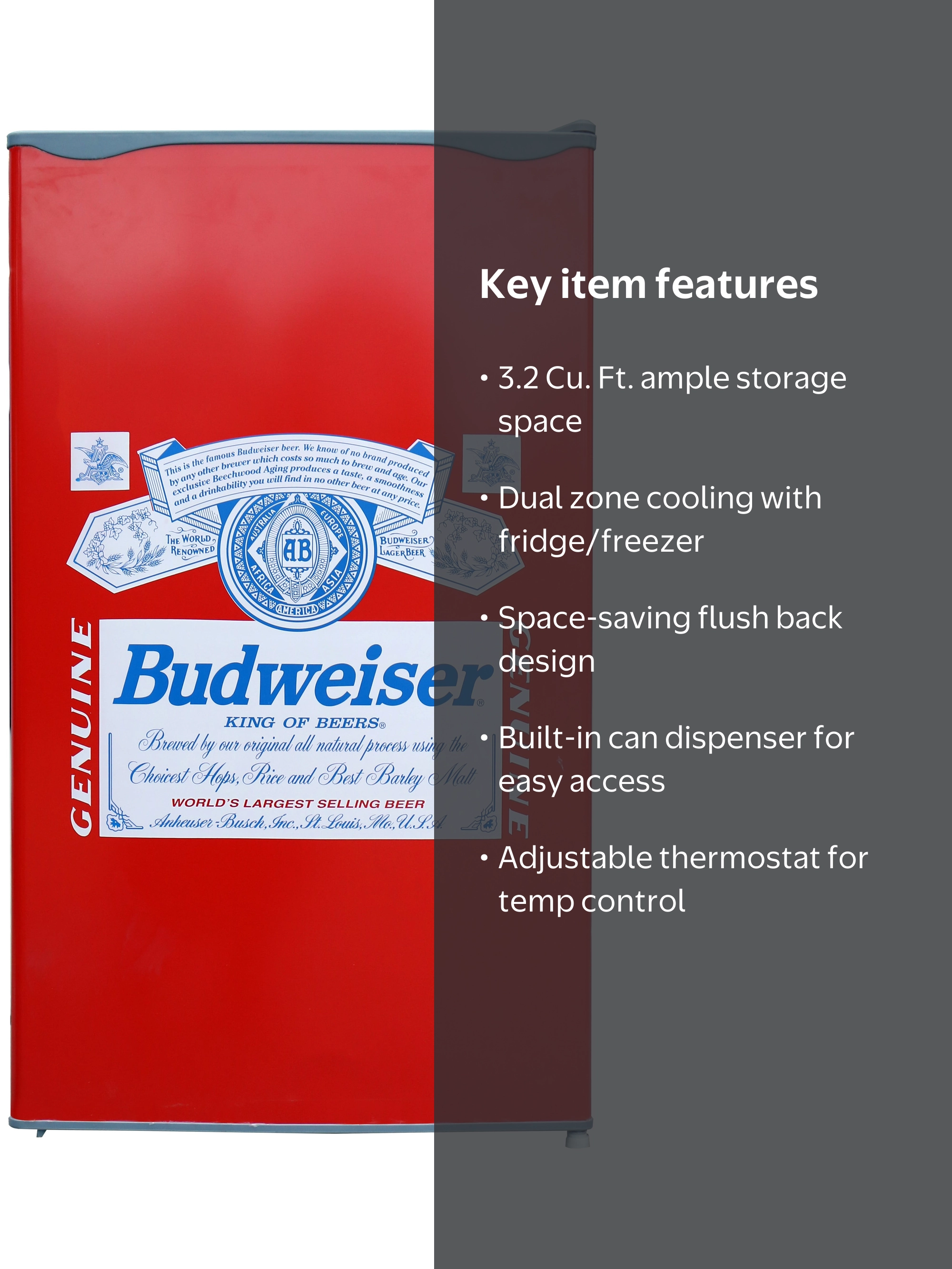 Budweiser 3.2 cu. ft. Refrigerator FR320, Red, Flush Back Design